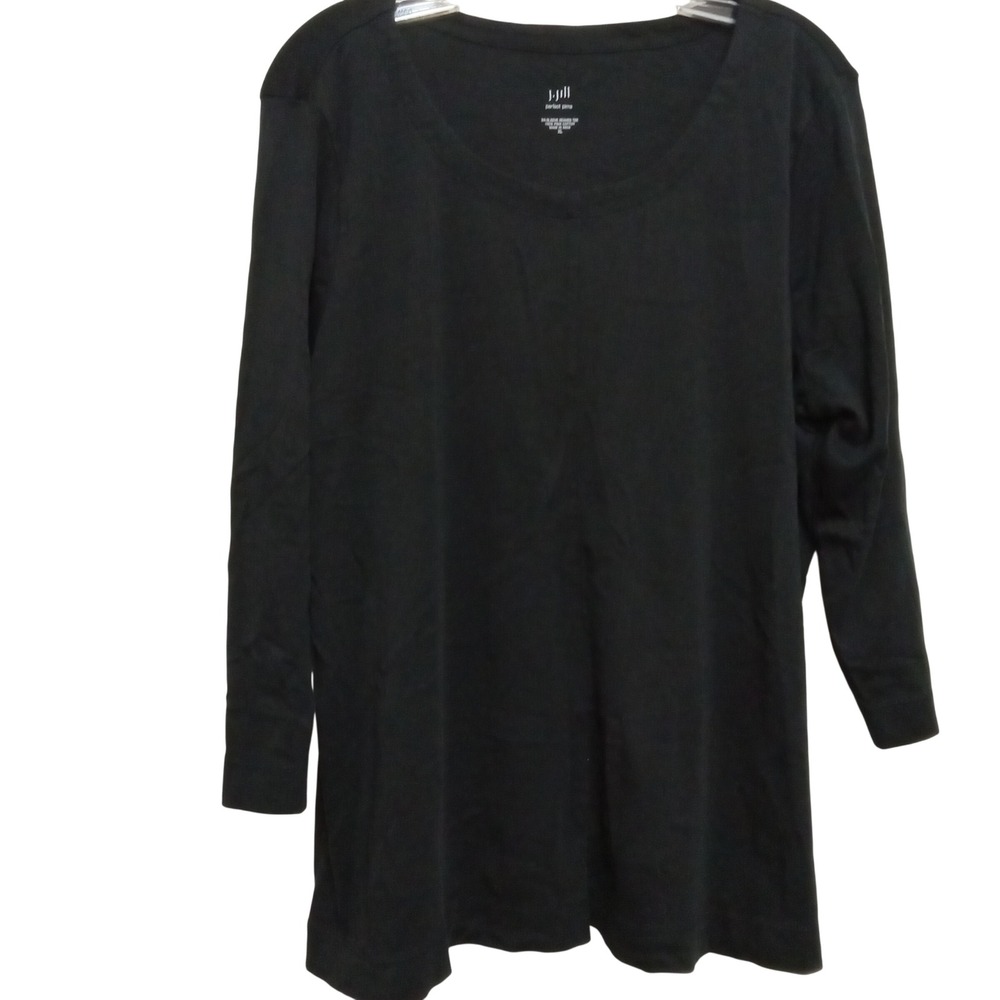J. Jill Perfect Pima Black Long Sleeve Scoop Neck Tee Top Cotton XL Travel Athle